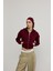 Kadın Bordo Renk Kapüşonlu Crop Sweatshirt Hırka 3