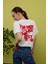 Kadın Beyaz Renk Önü ve Arkası Baskılı Oversize Kısa Kollu Tshirt 1
