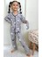 Kız Çocuk Düğmeli Desenli Uzun Kollu Pijama Takımı 1