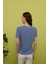 Kadın Sax Renk Çizgili Kısa Kollu T-Shirt 5