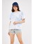 Kadın Bebe Mavisi Desenli Kısa Kollu T-Shirt 1