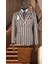 Taba ve Gri Çizgili Italyan Stil Kruvaze Ikili Kombin Takım Elbise Geniş Sivri Yaka Slim Fit | Agustini 1