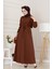 Yakası Güpür Nova Elbise-Kahverengi 1