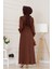 Yakası Güpür Nova Elbise-Kahverengi 5