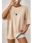 Kadın Free Life Camel Bisiklet Yaka Oversize Salas T-Shirt 1