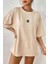 Kadın Free Life Camel Bisiklet Yaka Oversize Salas T-Shirt 2