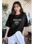1898 Brooklyn Siyah Oversize Salas Boyfriend Kadın T-Shirt 2