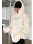 Kadın Kırık Beyaz Krem Ekru Spectacular Baskılı 3 Iplik Şardonlu Kapüşonlu Kanguru Cepli Oversize Salaş Hoodie Sweatshirt 1