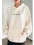Kadın Kırık Beyaz Krem Ekru Spectacular Baskılı 3 Iplik Şardonlu Kapüşonlu Kanguru Cepli Oversize Salaş Hoodie Sweatshirt 2