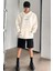 Kadın Kırık Beyaz Krem Ekru Spectacular Baskılı 3 Iplik Şardonlu Kapüşonlu Kanguru Cepli Oversize Salaş Hoodie Sweatshirt 5