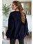 Kadın Lacivert Basic 0 Sıfır Yaka Baskısız Düz Oversize Salaş Bol Kesim Polar Sweatshirt 3