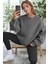 Kadın Antrasit Basic 0 Sıfır Yaka Baskısız Düz Oversize Salaş Bol Kesim Polar Sweatshirt 1