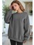 Kadın Antrasit Basic 0 Sıfır Yaka Baskısız Düz Oversize Salaş Bol Kesim Polar Sweatshirt 2