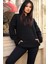 Kadın Siyah Düz Kapüşonlu Oversize 3 Iplik Şardonlu Salaş Bol Kesim Hoodie Sweatshirt 1