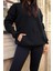 Kadın Siyah Düz Kapüşonlu Oversize 3 Iplik Şardonlu Salaş Bol Kesim Hoodie Sweatshirt 2