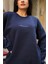 Kadın Lacivert Dreamer Baskılı 0 Sıfır Yaka Oversize Salaş Bol Kesim Polar Sweatshirt 2