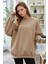 Kadın Sütlü Kahve Melanj Dreamer Baskılı 0 Sıfır Yaka Oversize Salaş Bol Kesim Polar Sweatshirt 1