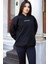 Kadın Siyah Spectacular Baskılı 3 Iplik Şardonlu Kapüşonlu Kanguru Cepli Oversize Salaş Hoodie Sweatshirt 1