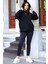 Kadın Siyah Spectacular Baskılı 3 Iplik Şardonlu Kapüşonlu Kanguru Cepli Oversize Salaş Hoodie Sweatshirt 2