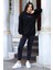Kadın Siyah Spectacular Baskılı 3 Iplik Şardonlu Kapüşonlu Kanguru Cepli Oversize Salaş Hoodie Sweatshirt 5