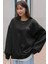 Kadın Siyah Arid Mountain Baskılı 0 Sıfır Yaka Oversize Salaş Bol Kesim Polar Sweatshirt 2