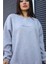 Kadın Gri Dreamer Baskılı 0 Sıfır Yaka Oversize Salaş Bol Kesim Polar Sweatshirt 2