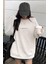 Kadın Kırık Beyaz Krem Ekru Dreamer Baskılı 0 Sıfır Yaka Oversize Salaş Bol Kesim Polar Sweatshirt 2