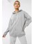 Kadin Kapüşonlu Gri Melanj Fermuarlı Polar 3 Üç Iplik Şardonlu Kapşonlu Sweatshirt Zip Up Hoodie - K2204 1