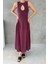 Damla Yaka Premium Bordo Elbise 5