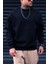 Erkek Lacivert Basic 0 Sıfır Yaka Baskısız Düz Oversize Salaş Bol Kesim Polar Sweatshirt 2
