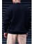 Erkek Lacivert Basic 0 Sıfır Yaka Baskısız Düz Oversize Salaş Bol Kesim Polar Sweatshirt 4
