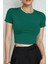 Kadın Bntn Yeşili Bisiklet Yaka Likralı Kısa Kol Body Crop Bluz 1
