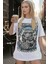 Kadın Ekru Beyaz Survive Oversize Fit Bol Geniş Kalıp Salaş Kesim T-Shirt 1