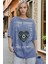 Kadın Mavi Nazar Baskılı Oversize Fit Bol Geniş Kalıp Salaş Kesim T-Shirt 1