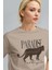 Kadın Camel Paradise Leopar Kadın Kısa Kol Relax Fit Rahat Kesim Regular T-Shirt 2