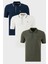 Pamuklu Slim Fit Şerit Detaylı Düğmeli Polo Yaka 3'lü T Shirt Erkek T Shirt 5902118S3 1