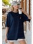 Kadın Lacivert Kupa As Kuru Kafa Oversize Fit Bol Geniş Kalıp Salaş Kesim T-Shirt 1