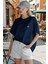 Kadın Lacivert Kupa As Kuru Kafa Oversize Fit Bol Geniş Kalıp Salaş Kesim T-Shirt 2