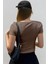 Kadın Açık Kahve Vizon U Yaka Kısa Kollu Fitilli Kaşkorse Body T-Shirt 2