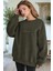 Kadın Haki Dreamer Baskılı 0 Sıfır Yaka Oversize Salaş Bol Kesim Polar Sweatshirt 1