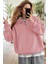 Kadın Pembe Yarım Fermuar Polo Yaka 3 Iplik Içi Polarlı Şardonlu Oversize Sweatshirt 1