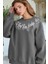 Kadın Antrasit Only God Baskılı 0 Sıfır Yaka Oversize Salaş Bol Kesim Polar Sweatshirt 2