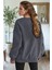 Kadın Koyu Gri Basic 0 Sıfır Yaka Baskısız Düz Oversize Salaş Bol Kesim Polar Sweatshirt 2