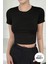 2'li Kısa Kol Kadın Siyah Bisiklet Yaka Likralı Body Crop Bluz 3