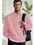 Erkek Pembe Yarım Fermuar Polo Yaka 3 Iplik Içi Polarlı Şardonlu Oversize Sweatshirt 1