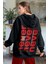 Kadın Siyah Never Baskılı Kapüşonlu 3 Üç Iplik Polar Kanguru Cepli Oversize Sweatshirt Hoodie 1