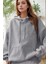 Kadın Gri Düz Kapüşonlu Oversize 3 Iplik Şardonlu Salaş Bol Kesim Hoodie Sweatshirt 1