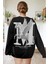 Kadın Siyah Mythical Baskılı Kalın Soft 3 Iplik Içi Şardonlu 0 Sıfır Yaka Oversize Salaş Sweatshirt 1