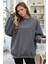 Kadın Koyu Gri Dreamer Baskılı 0 Sıfır Yaka Oversize Salaş Bol Kesim Polar Sweatshirt 1