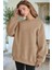 Kadın Camel Basic 0 Sıfır Yaka Baskısız Düz Oversize Salaş Bol Kesim Polar Sweatshirt 1